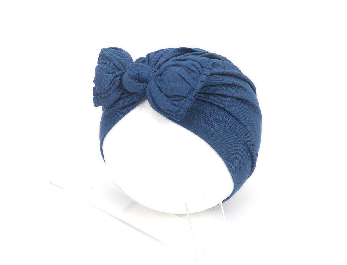 Pleated Baby Hat Bow Solid Color Pullover Indian Hat