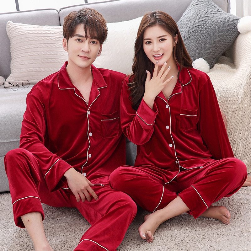 Couple Winter Warm  Velvet Long Sleeve Pyjamas Set