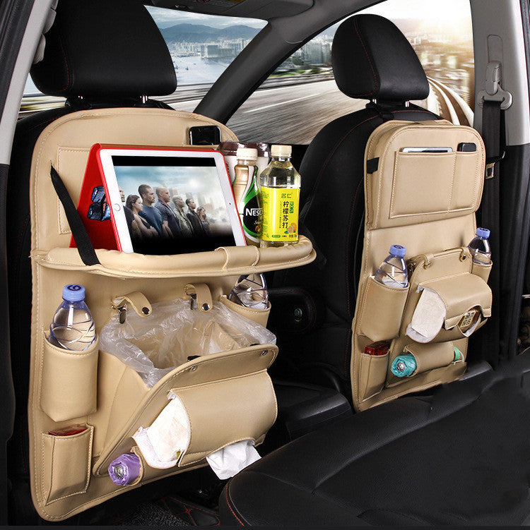 PU Leather Car Storage Bag Multifunction Seat Back Tray Hanging Bag Waterproof Car Organizer Automotive Interior Accessories