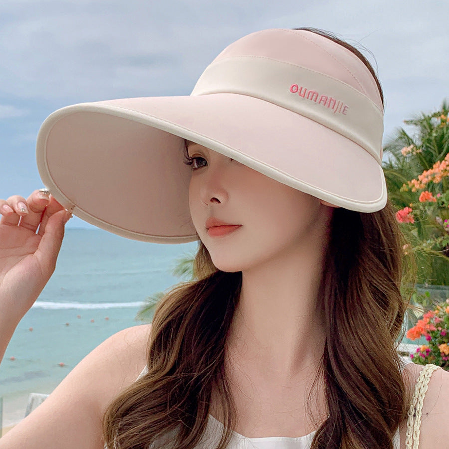 Cloud Sense Ice Silk Widened Brim Face Cover Sun-proof Topless Hat