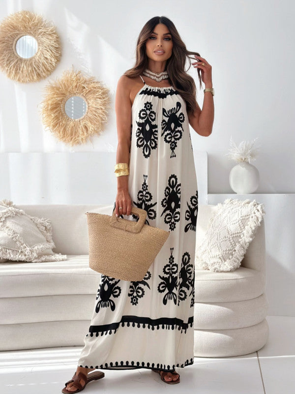 European And American Ladies Fashion Printing Slip Dress