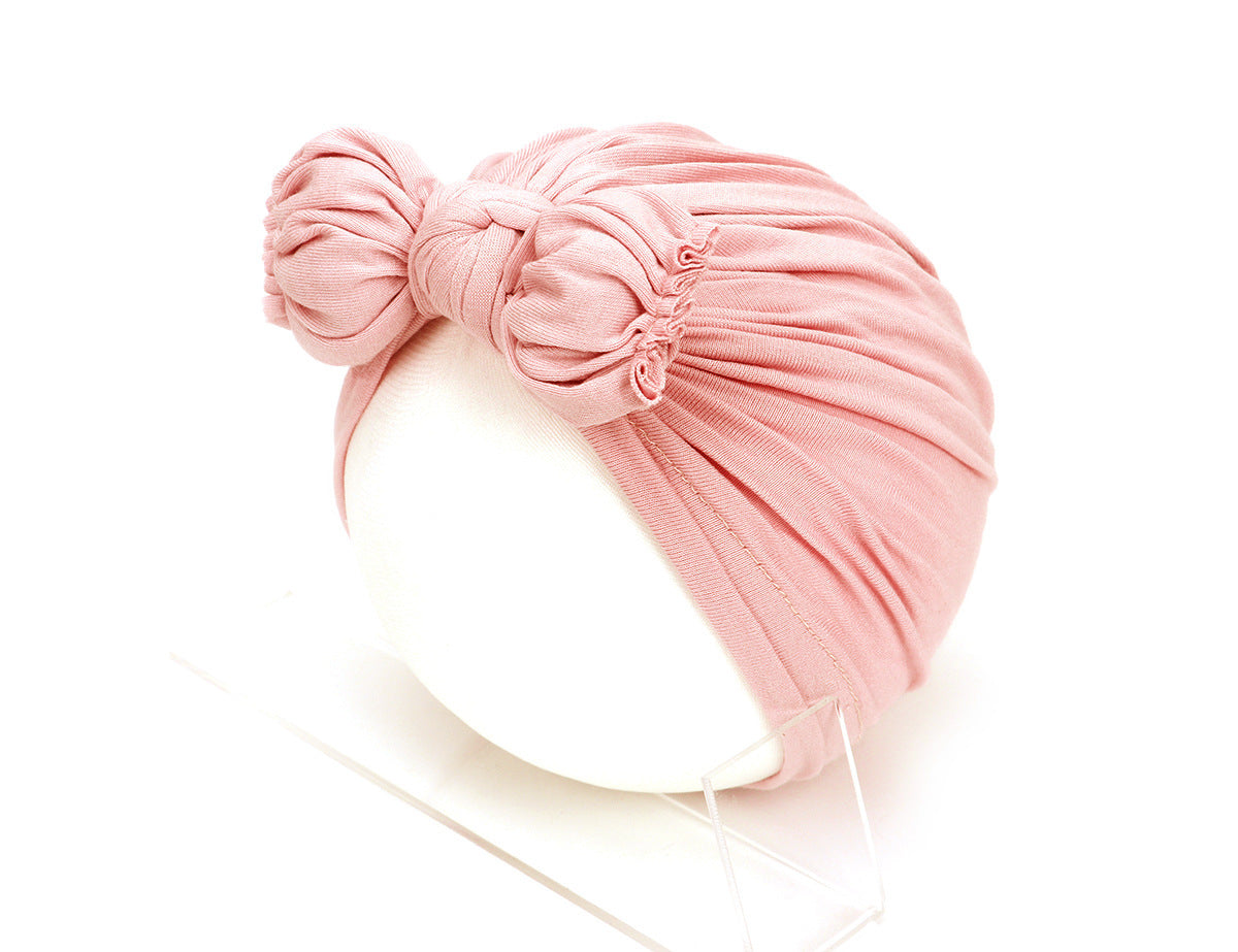 Pleated Baby Hat Bow Solid Color Pullover Indian Hat