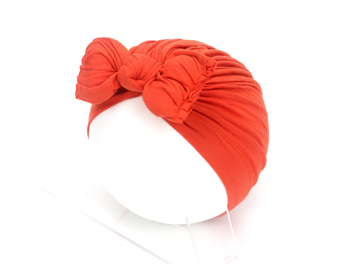 Pleated Baby Hat Bow Solid Color Pullover Indian Hat