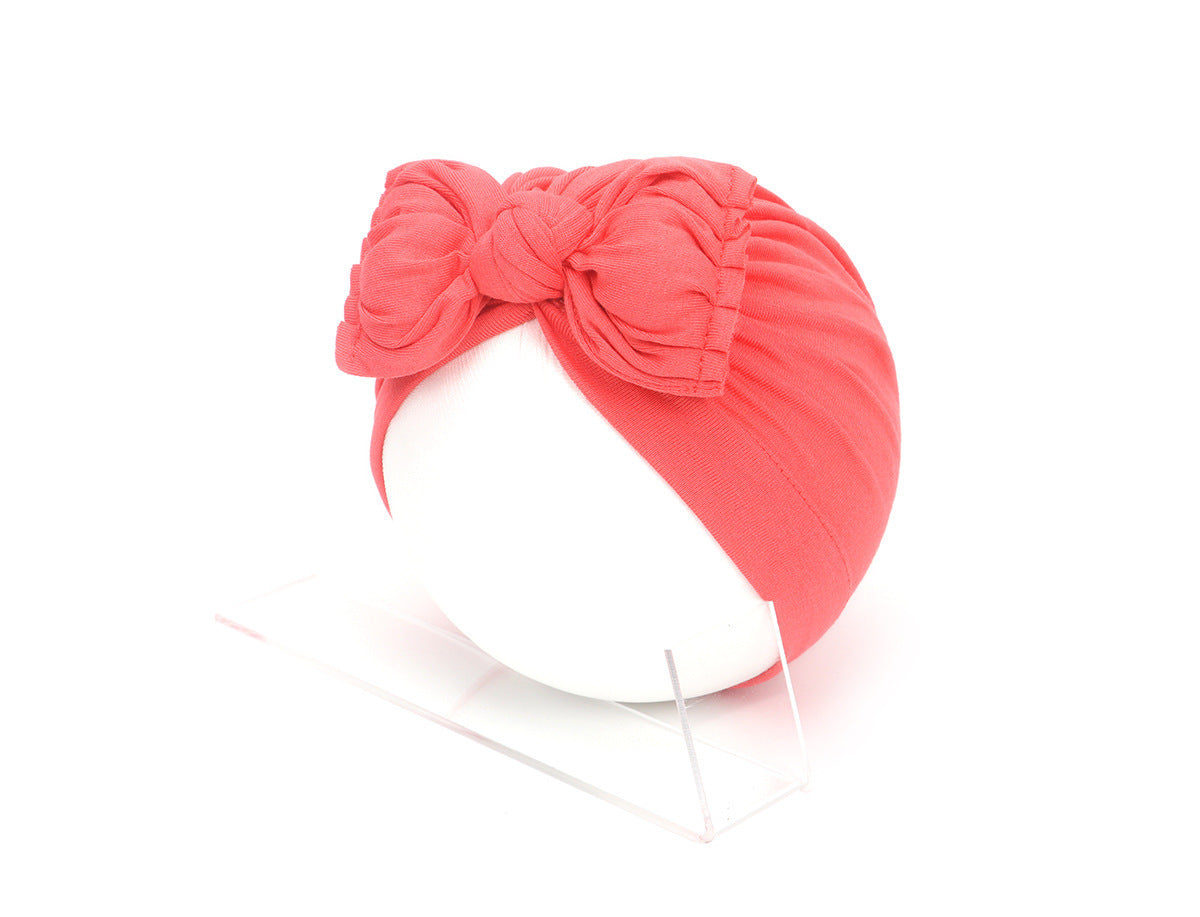 Pleated Baby Hat Bow Solid Color Pullover Indian Hat