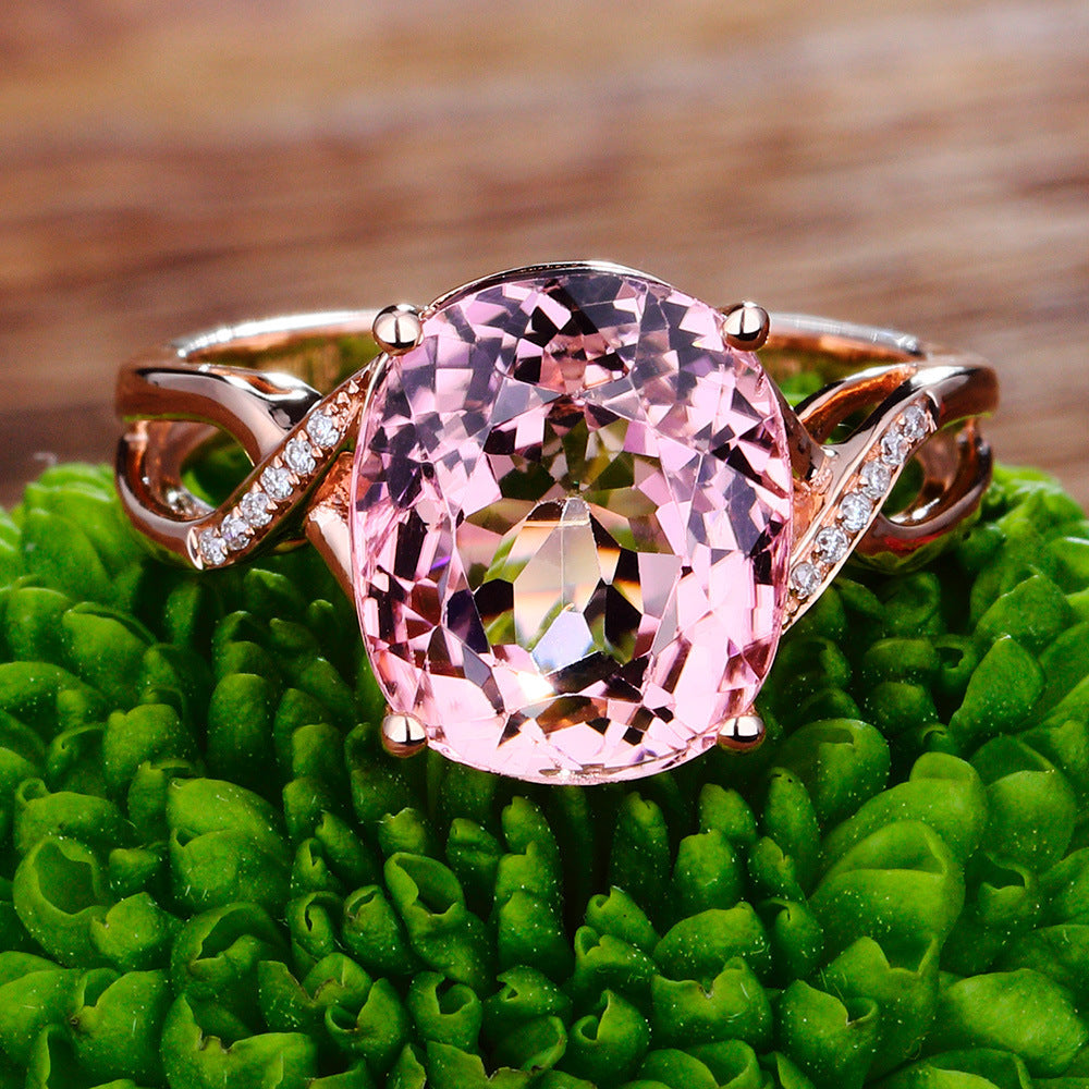 Tourmaline Ring, The European And American Fashion Engagement Ring Female Powder Crystal Inlay Zircon Ring