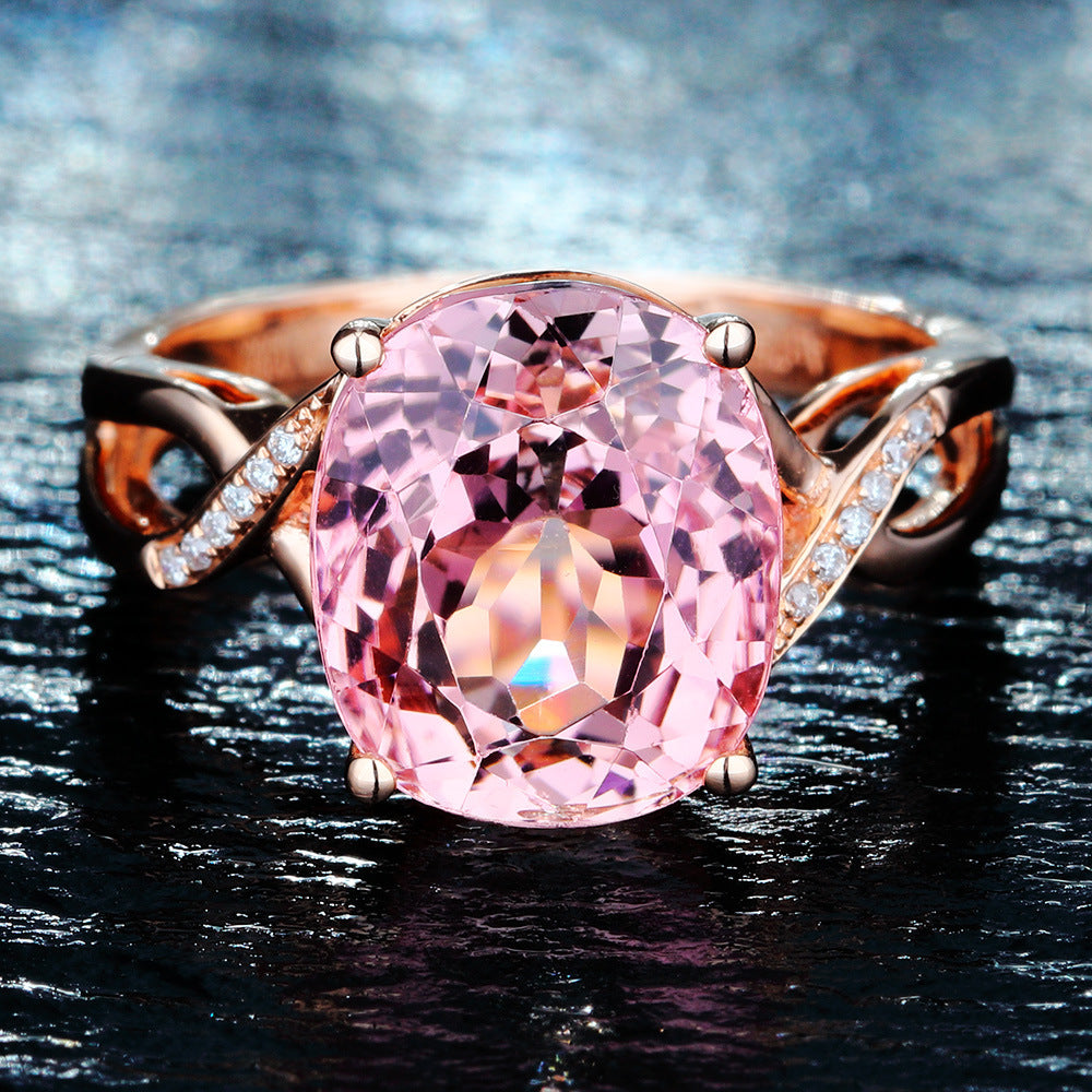 Tourmaline Ring, The European And American Fashion Engagement Ring Female Powder Crystal Inlay Zircon Ring