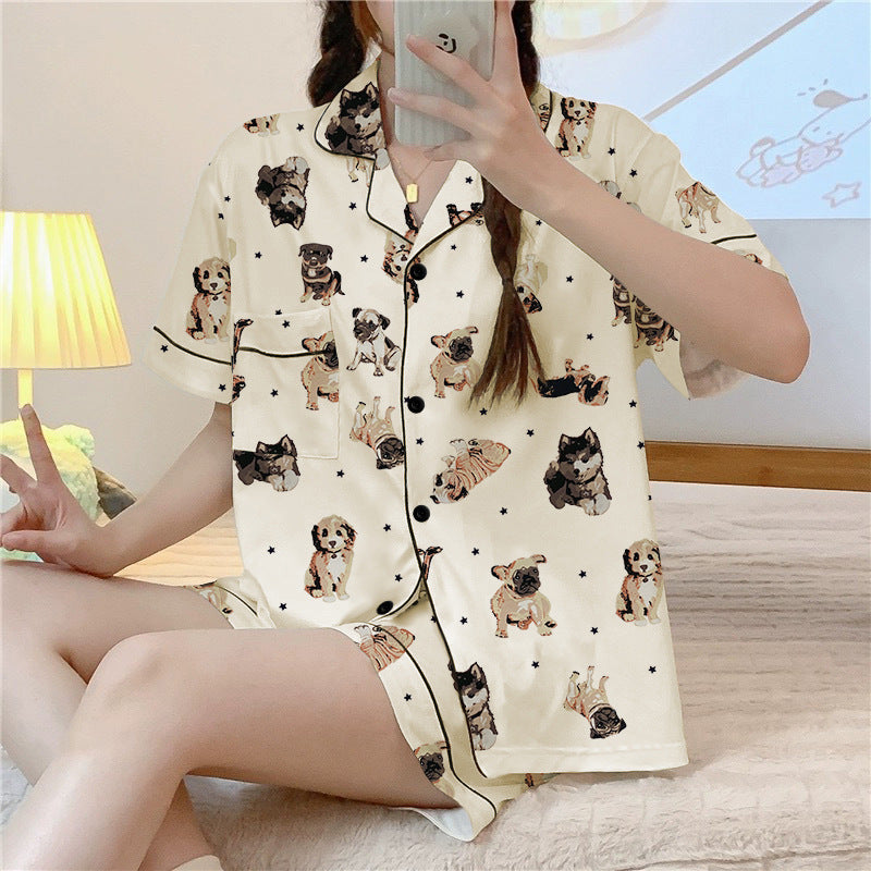 Cartoon Dog Pajamas Women's Short Sleeve Suit