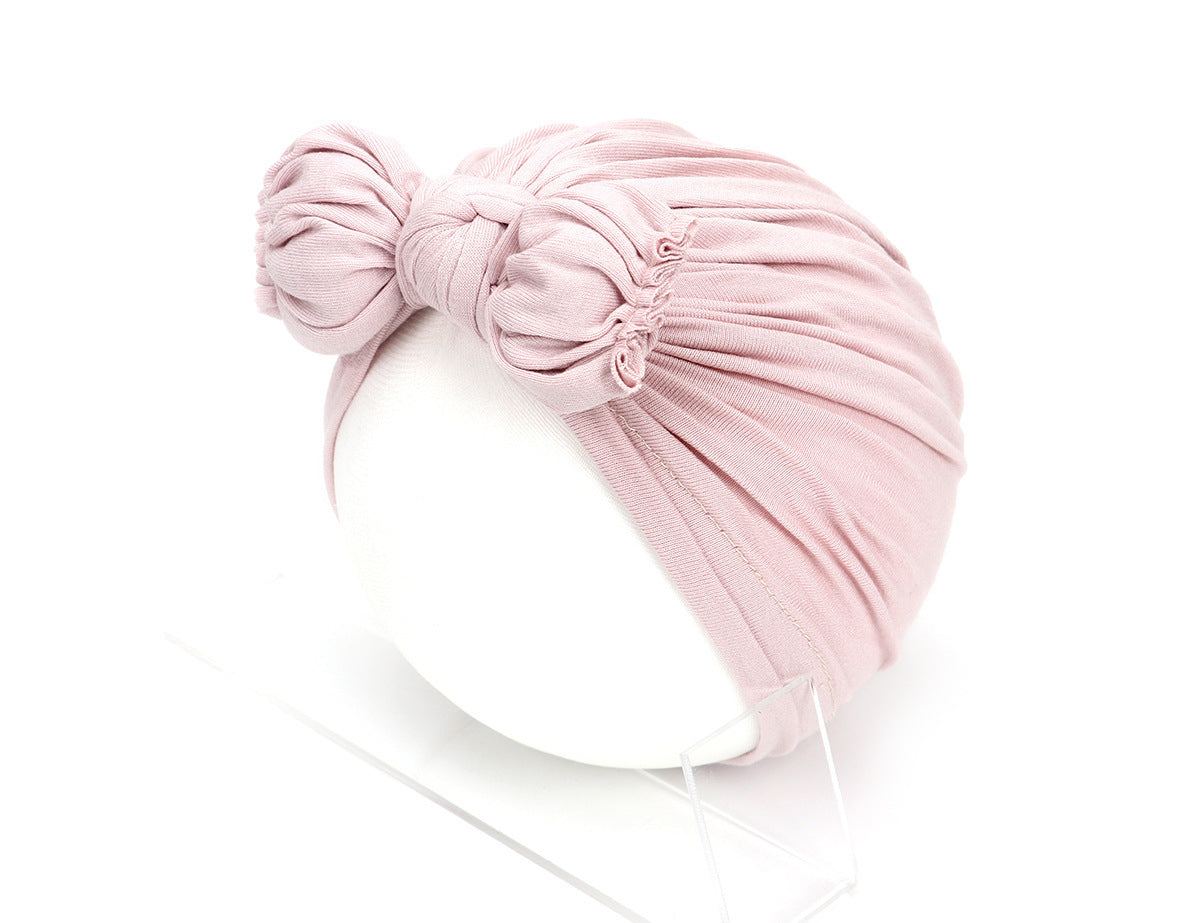 Pleated Baby Hat Bow Solid Color Pullover Indian Hat