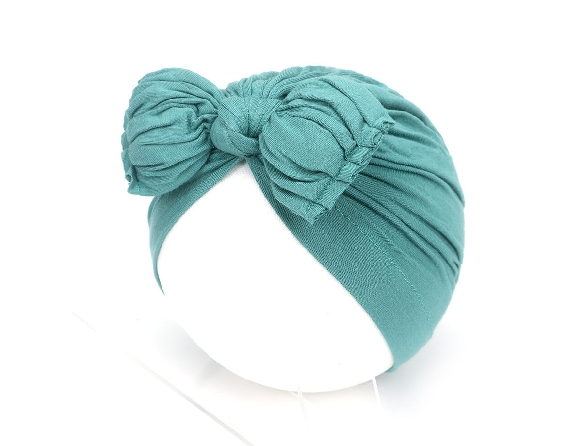 Pleated Baby Hat Bow Solid Color Pullover Indian Hat