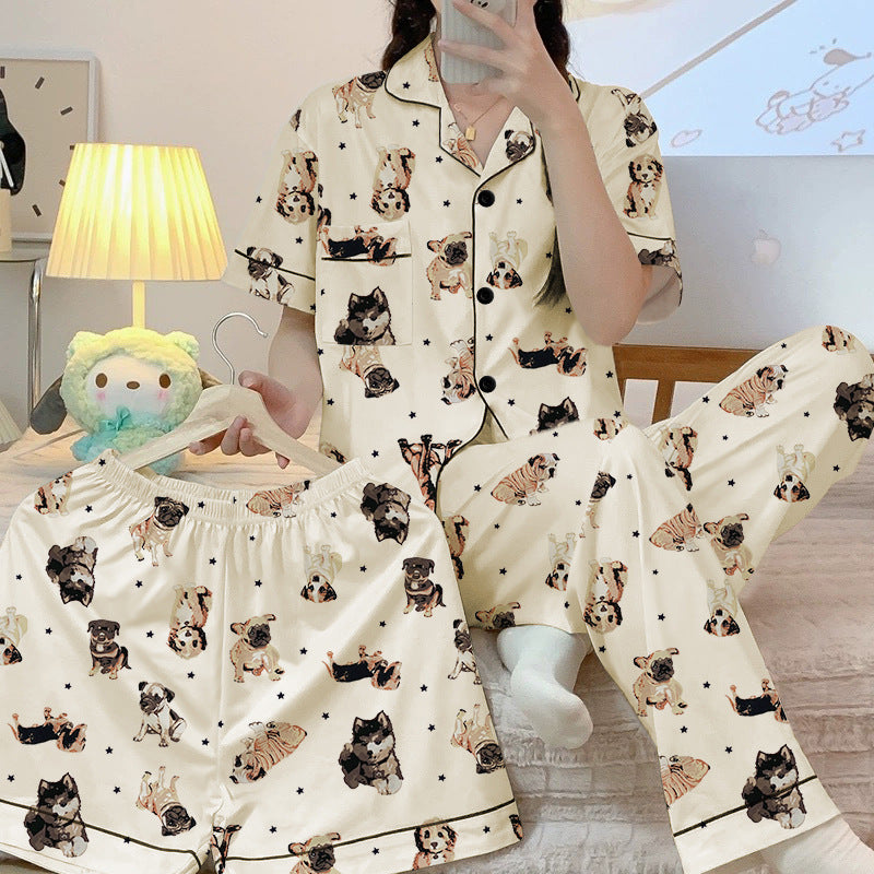 Cartoon Dog Pajamas Women's Short Sleeve Suit