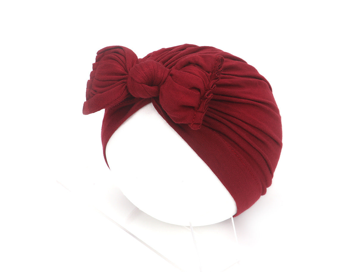 Pleated Baby Hat Bow Solid Color Pullover Indian Hat