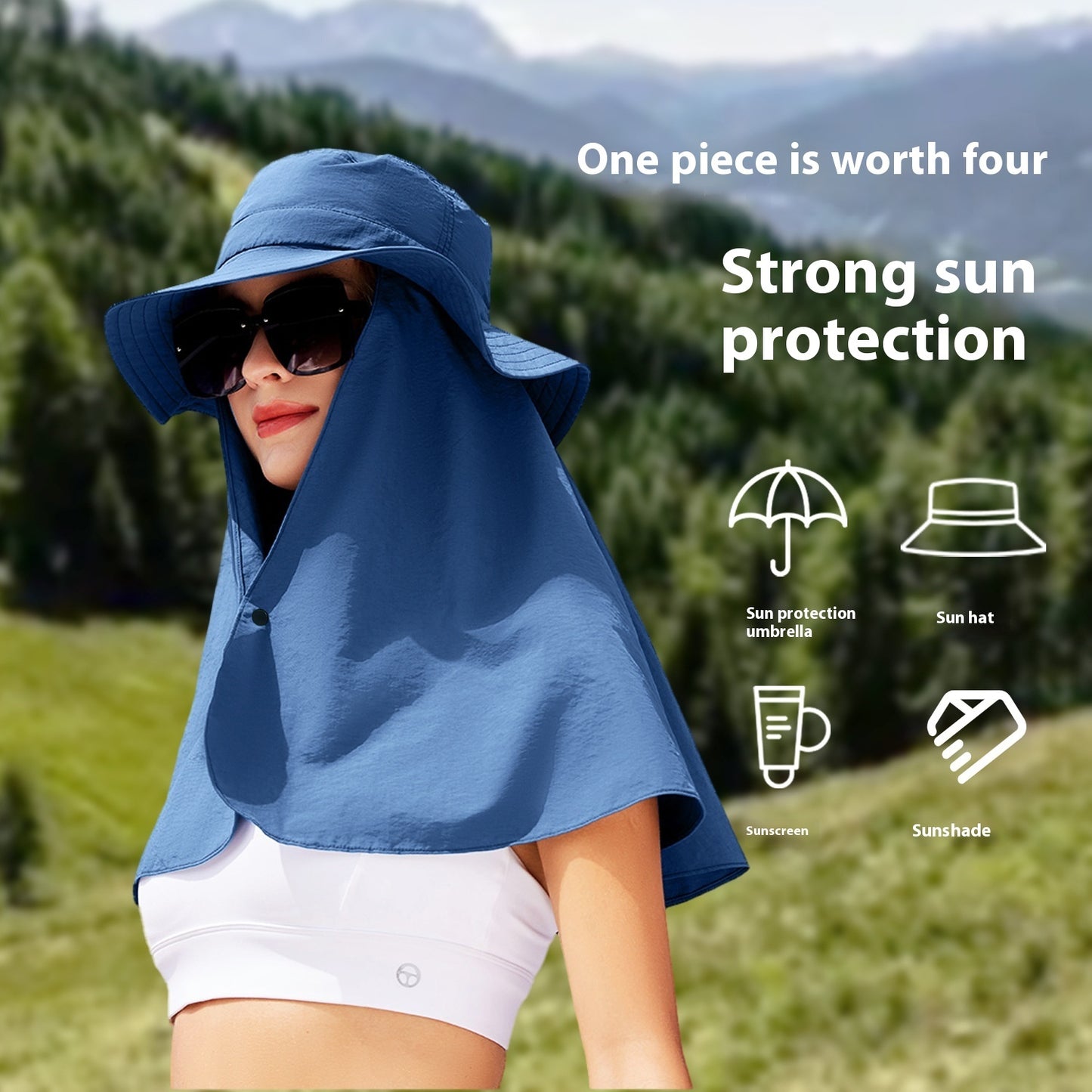 Big Shawl Hat Children Sun Protection Hat Big Brim Summer Outdoor Full Face UPF50 Mask Integrated Big Brim Sun-proof