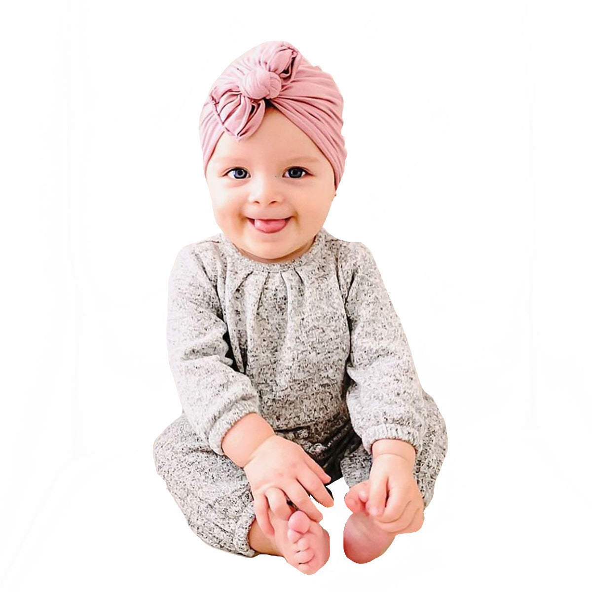 Pleated Baby Hat Bow Solid Color Pullover Indian Hat