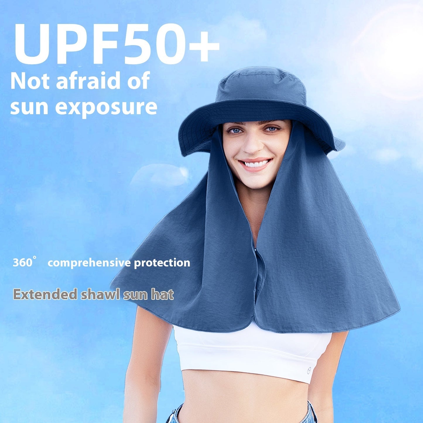 Big Shawl Hat Children Sun Protection Hat Big Brim Summer Outdoor Full Face UPF50 Mask Integrated Big Brim Sun-proof