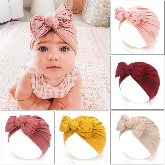 Pleated Baby Hat Bow Solid Color Pullover Indian Hat