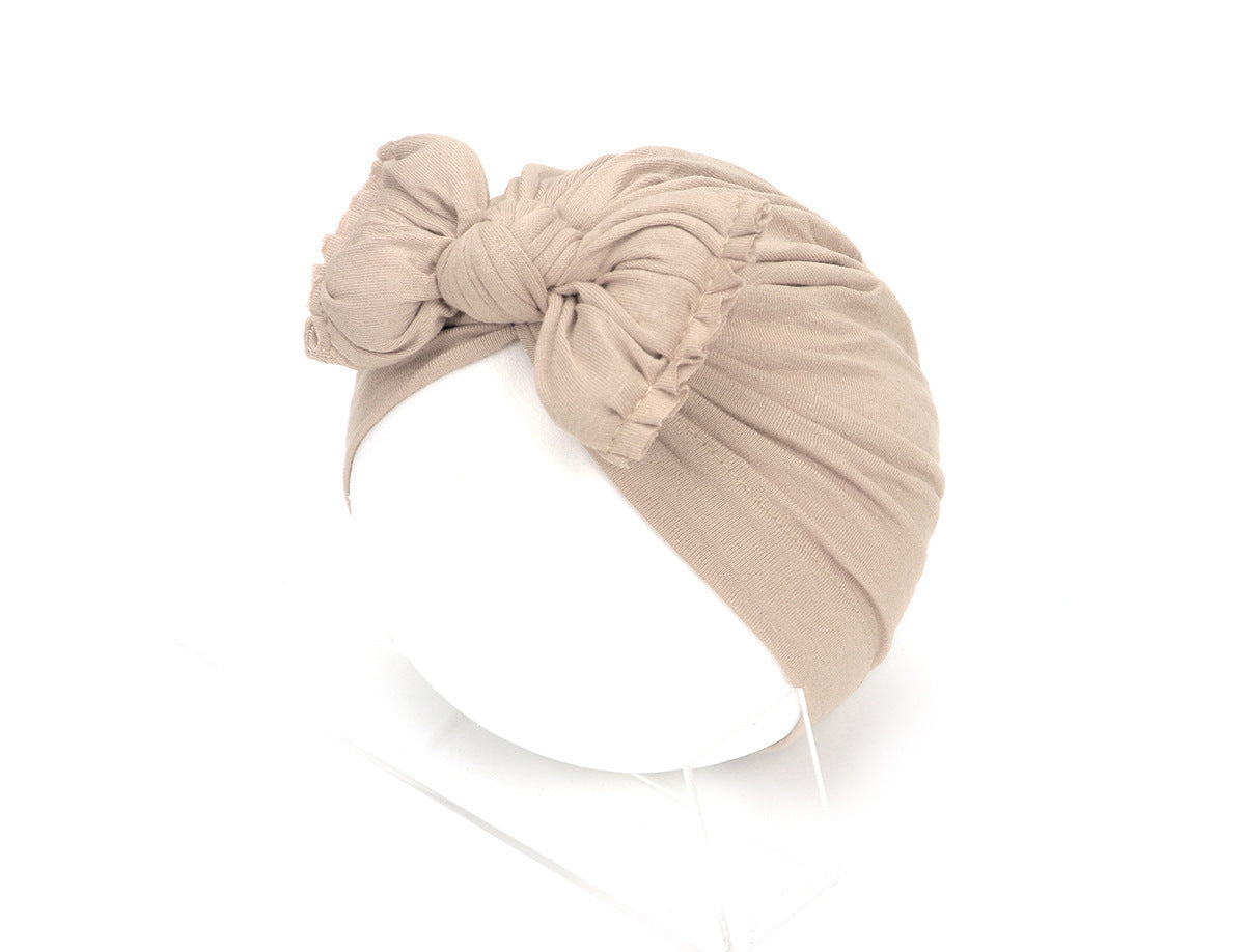 Pleated Baby Hat Bow Solid Color Pullover Indian Hat