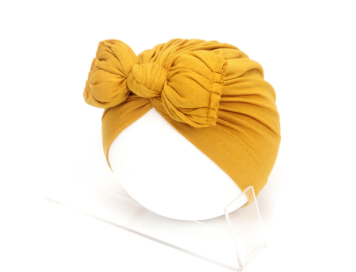 Pleated Baby Hat Bow Solid Color Pullover Indian Hat