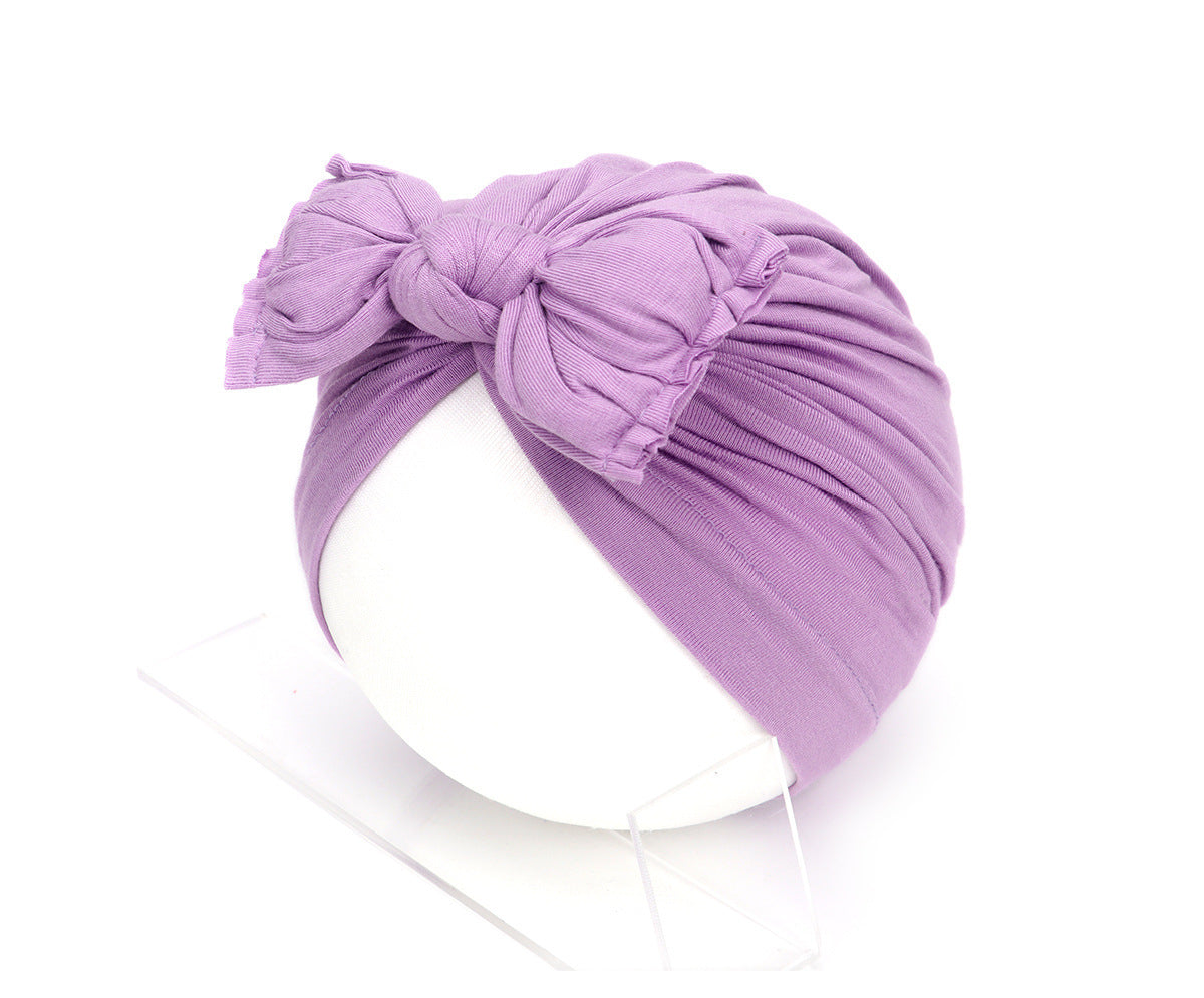 Pleated Baby Hat Bow Solid Color Pullover Indian Hat