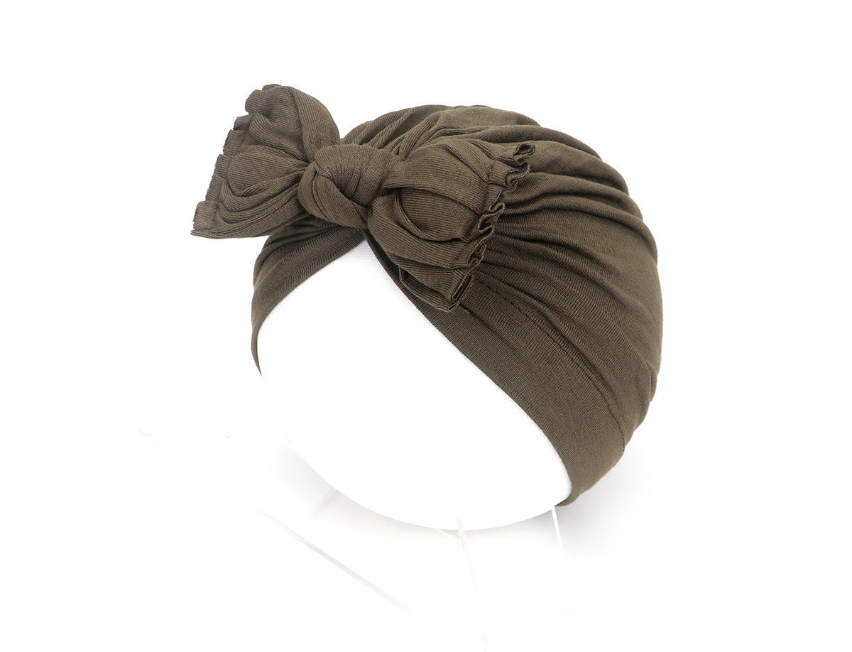 Pleated Baby Hat Bow Solid Color Pullover Indian Hat